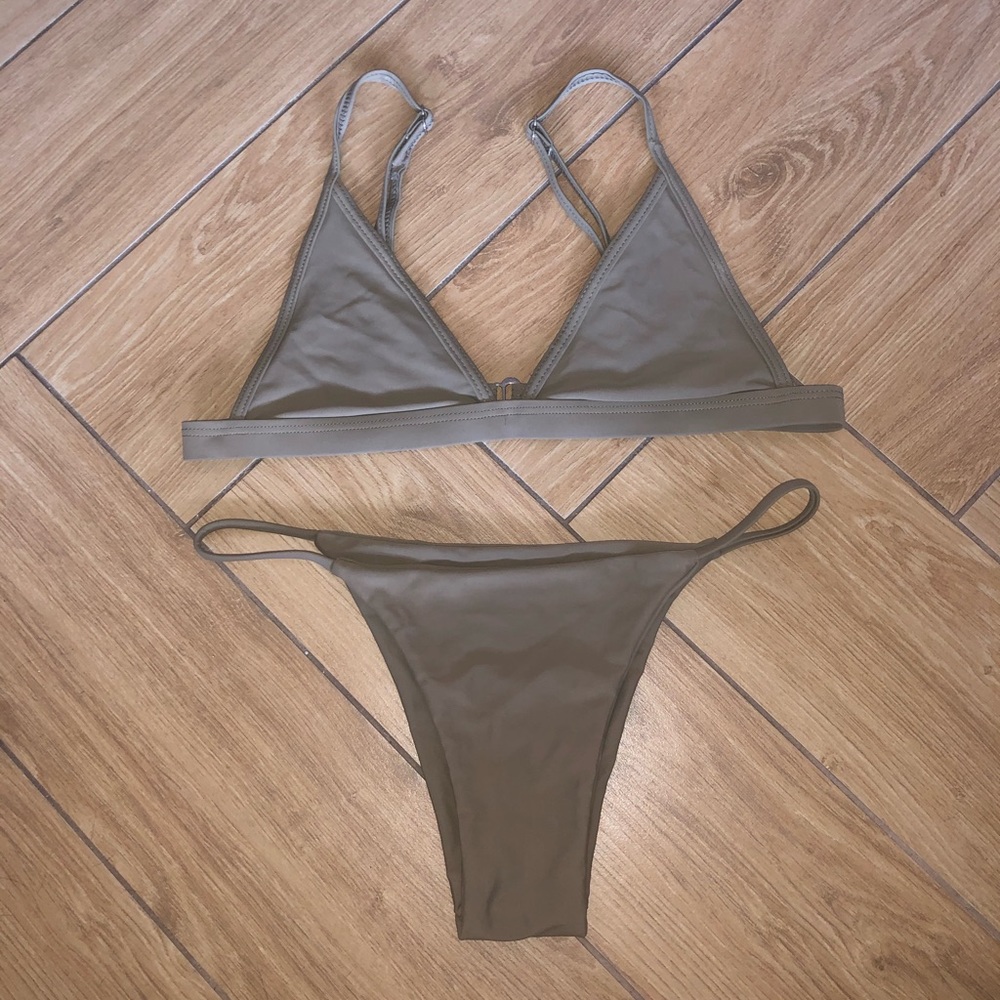 Two piece tan Swim suite.